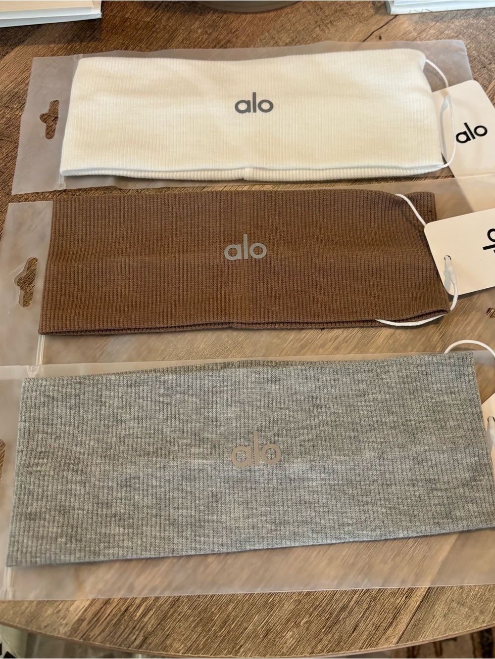 Alo Yoga Ribbed Headbands Set of 3 White, Brown, Grey